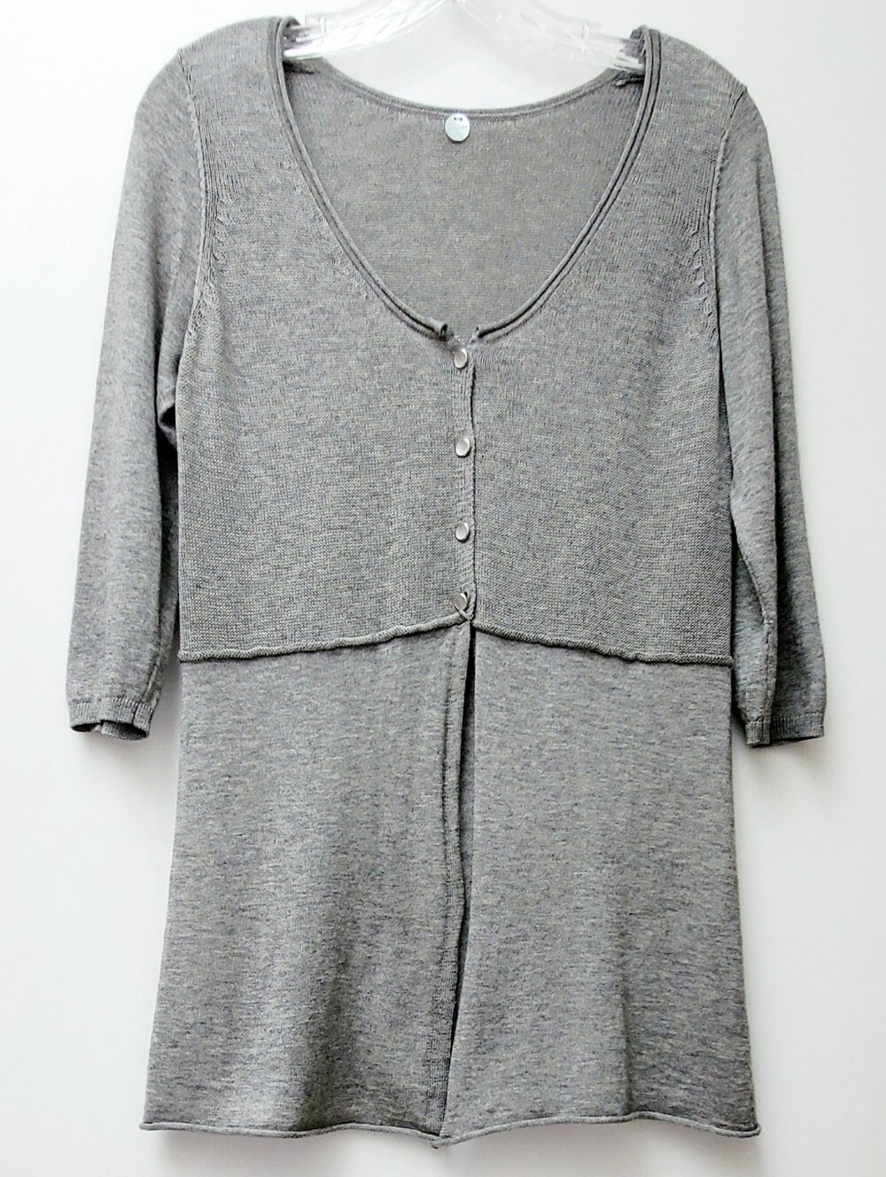 Margaret O'Leary Gray Lightweight Cashmere And Silk Cardigan 3/4 Sleeves Size S